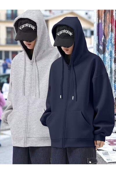 Karatopak سترة رياضية بقلنسوة للجنسين بسحاب / كارديجان (عبوة من قطعتين)