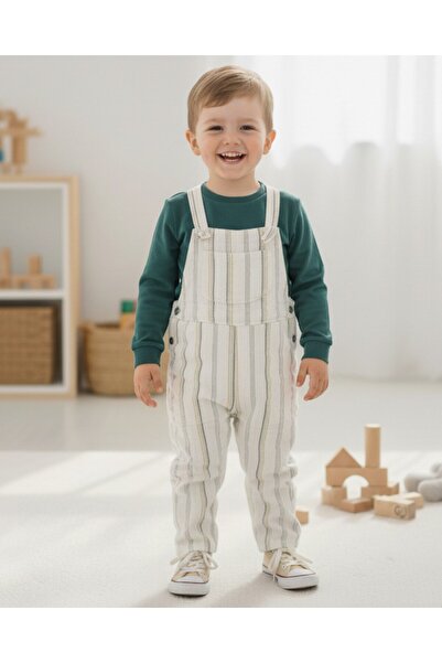 Egelite Băiat 3-4-5-6-7 ani, costum de lenjerie din in, cu salopetă și lenjer...