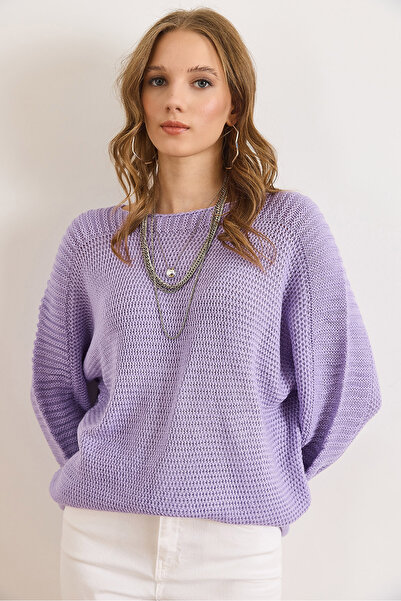 Olalook Pulover de damă cu mâneci liliac cu detalii în tricot de tip fagure KZK-19000399