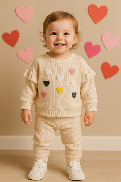 Renata's طقم ملابس علوي وسفلي من قماش الوافل على شكل قلب للفتيات الصغيرات مكو...