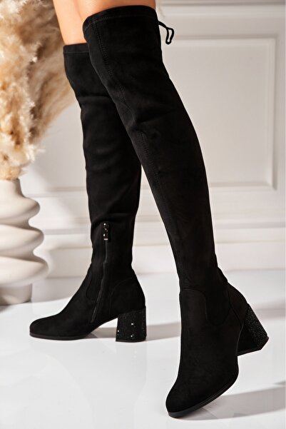 Joana Ghete de iarnă Orelia negre din piele întoarsă, toc 7CM