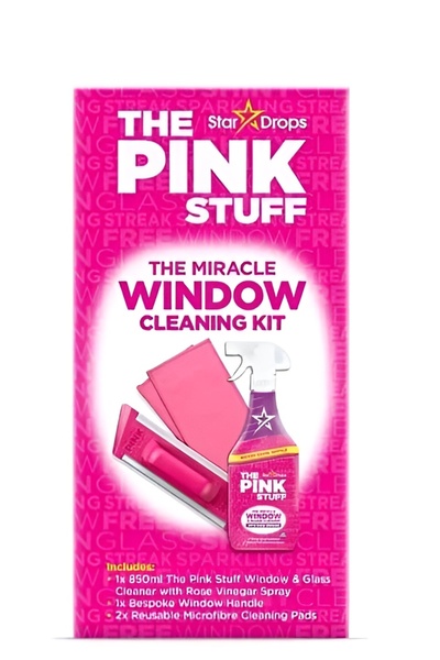 THE PINK STUFF 850ml Window and Glass Cleaning Kit with Rose Vinegar Spray and Window Handle Designed for All Outdoor Purposes