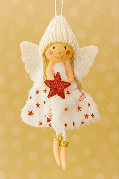 BeySüS Christmas Pine Tree Ornament Snow Angel White Wing Red Star