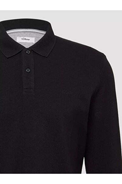 s.Oliver Men's long-sleeved polo shirt with scoop neck, Black