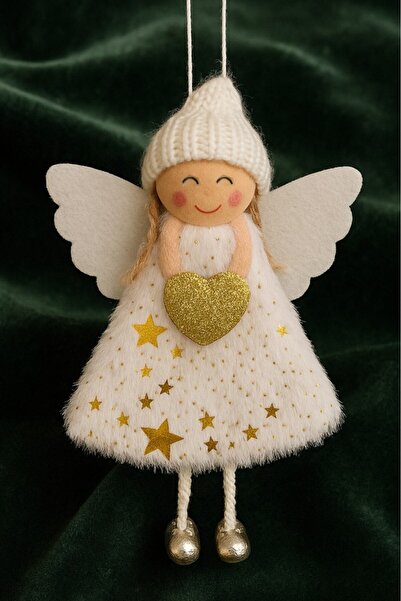 BeySüS Christmas Pine Tree Ornament Snow Angel White Wing with Gold Heart