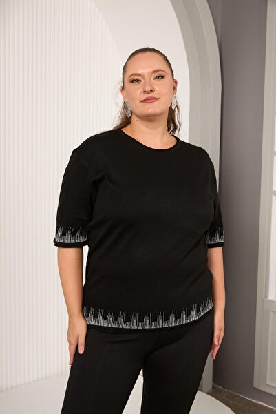 RMG Plus Size Knitwear Short Sleeve Sweater Black