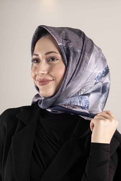 Akel “Ψηφιακό κρυστάλλινο μοτίβο κασκόλ 95x95 – Παστέλ μοτίβο-1