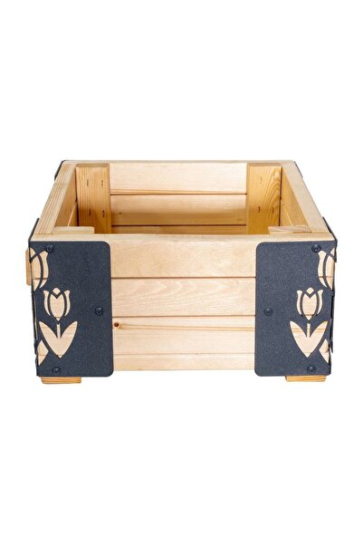 DacEnergy Jardiniera din lemn, cu insertii metalice in forma de lalele, inter...