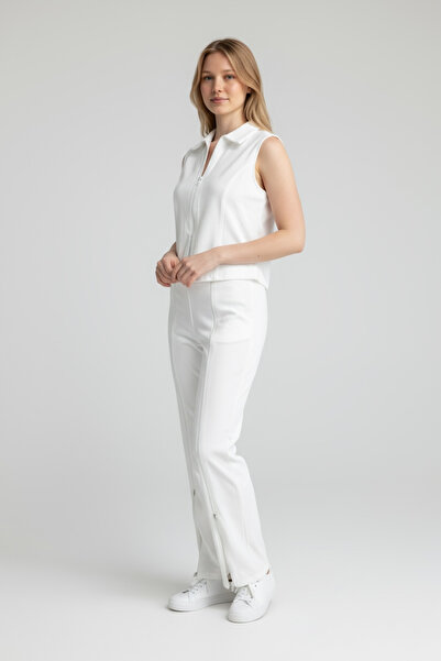 NEWCO Stylish Zipper Detail Sleeveless Top and Side Zipper Pants Two-Piece Set