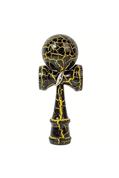 OEM Kendama profesionala, model crapat, lemn, negru+galben, 18 cm
