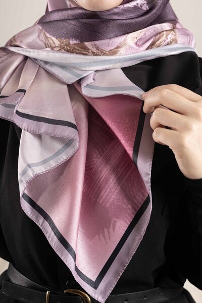 Akel “Ψηφιακό κρυστάλλινο μοτίβο κασκόλ 95x95 – Παστέλ μοτίβο-1