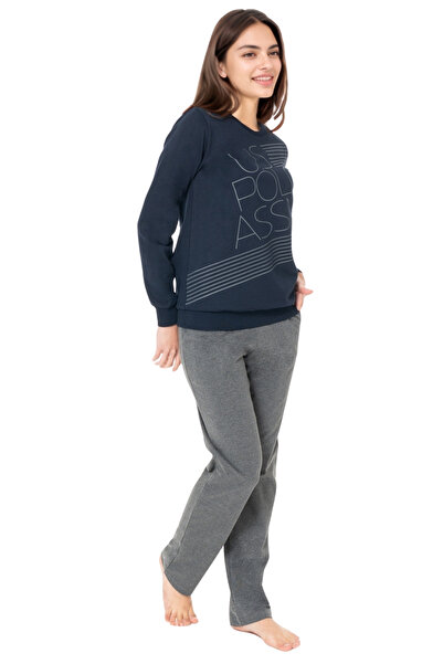 U.S. Polo Assn. Women's Navy Blue Long Sleeve Pajama Set – Cotton Comfortable Home & Sleep Set