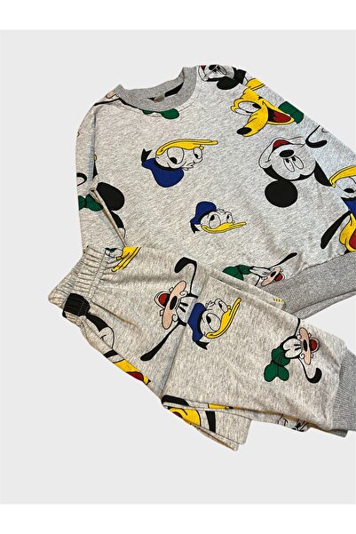 tusem butik homewear Set de pijamale sezoniere cu mâneci lungi, din bumbac, gri, cu model de rațe drăguțe