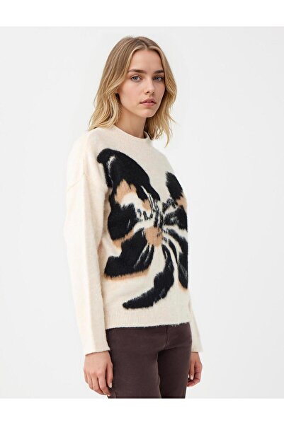 Jimmy Key Krem Rengi Yuvarlak Yaka Desenli Triko Kazak