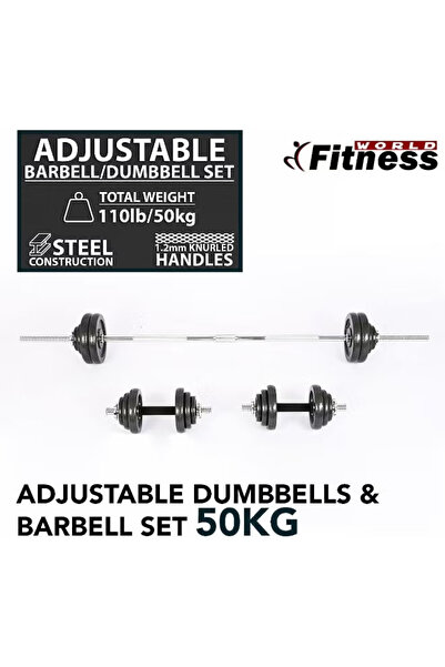 Fitness World 50kg Adjustable Chrome Dumbbell Set Includes Wheeled Storage Bag