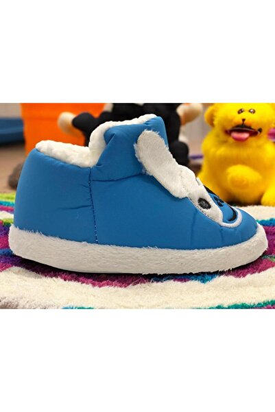 MARKABONİ Erkek Çocuk Hayvanlı Kışlık Yumuşacık İçi Yünlü Mavi Ev Pandufu