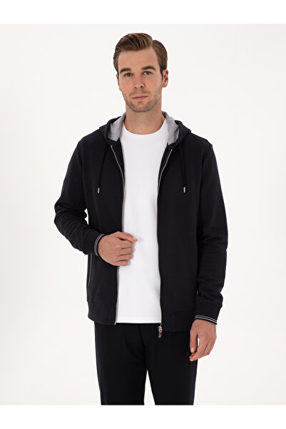 Cacharel Lacivert Regular Fit Pamuk Karışımlı Tam Fermuarlı Kapüşonlu Sweatshirt 50318867-VR033