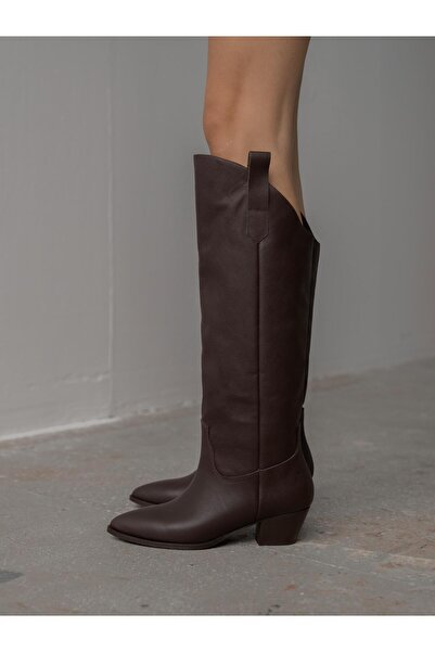 ECENİN BUTİĞİ Mely Kahve Hakiki Deri Kadın Çizme