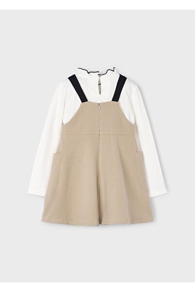 MAYORAL Σετ φόρεμα με λεπτομέρεια στο λαιμό και λουράκια - Καφέ