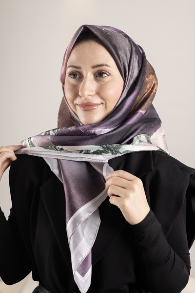 Akel “Ψηφιακό κρυστάλλινο μοτίβο κασκόλ 95x95 – Παστέλ μοτίβο-1