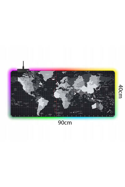 TnsAround Mousepad de gaming Profesionala RGB, 7 moduri de iluminare, 2 niveluri de luminozitate, model cu hartă a lumii, 90x40 cm