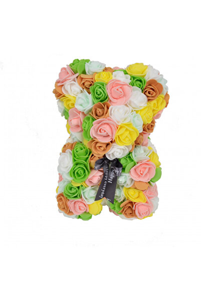 velve Πολύχρωμο λουλουδάτο αρκουδάκι από τριαντάφυλλα 25 εκ., χειροποίητο, κο...