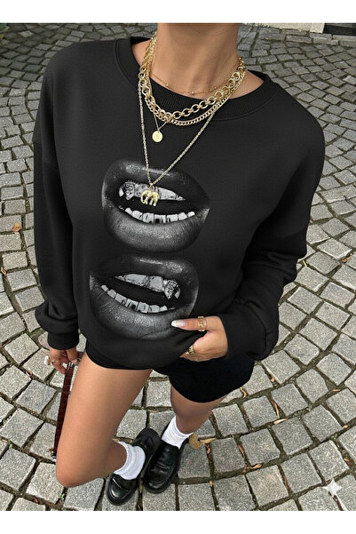 Afri Negru pentru femei supradimensionat Swea tricou – cu imprimeu cu model d...