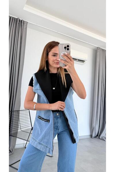 pelin yıldız butik Denim Poliviskon Yelek
