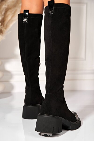 Joana Cizme de iarnă Alyia negre din piele întoarsă artificială cu toc de 7 cm