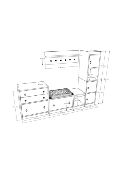 Nettrends Modern Puf Oturmalı Vestiyer Portmanto | İskandinav Stil 5 Kapaklı Çekmeceli Ayakkabılık