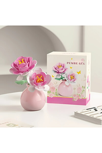 HEY GİDİ GİFT Pembe Gül Çiçeği Vazolu - Çiçek Model Yapım Seti | Hediyelik & ...
