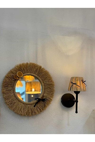 Maison Avf Rafya Hasır Siyah Fiyonk Kurdele Kablosuz Pilli Aplik - Alt Siyah