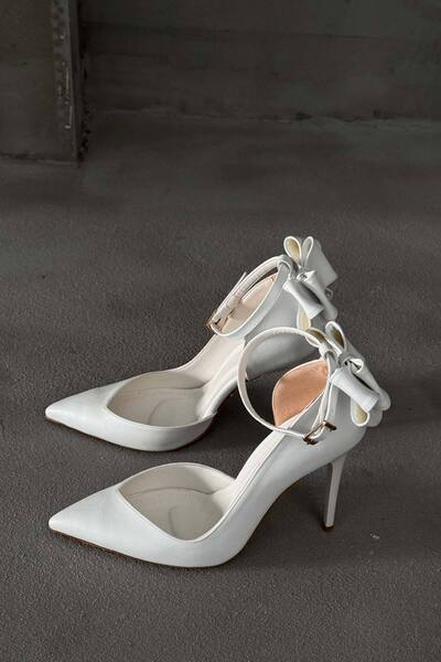 AYAKKABI PRENSİ Damia Ankle Strap Bow Tie Detail White Matte