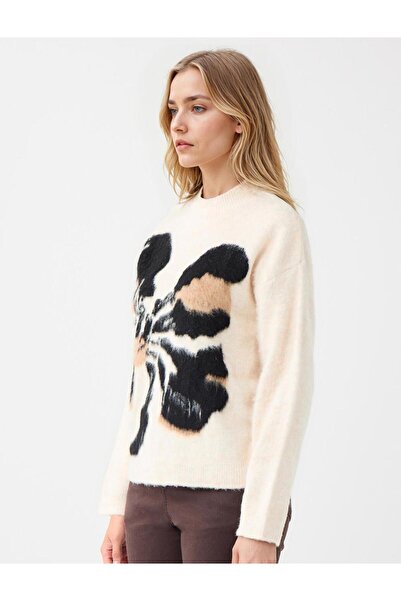 Jimmy Key Krem Rengi Yuvarlak Yaka Desenli Triko Kazak