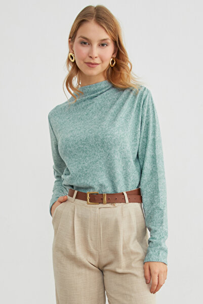 Fulla Moda Πλεκτή μπλούζα με ψηλό γιακά και ντραπέ στο πλάι