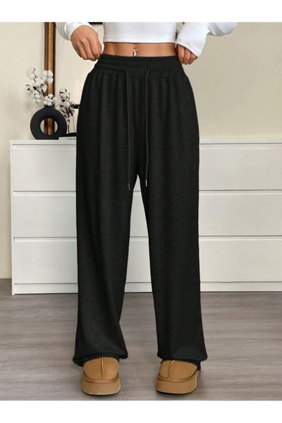 LAUSRA Γυναικείο μαύρο παντελόνι μεγάλου μεγέθους φαρδύ φαρδύ παντελόνι SIX S...