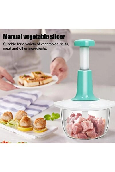 FOXMAG24 Manual Mincer for Vegetables & Meat, 700ml Capacity, Plastic & Aluminum, White/Green