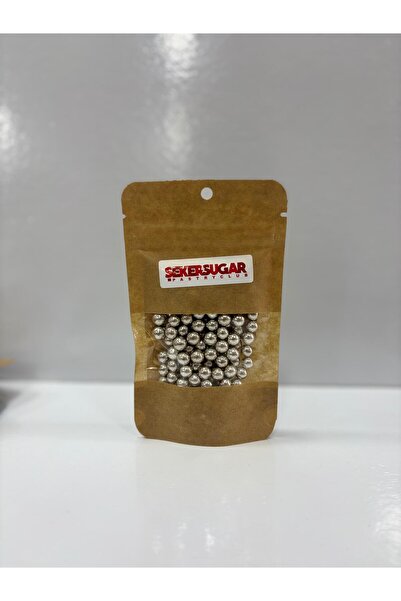 ŞEKER & SUGAR -8 mm GÜMÜŞ ARJANTİN Boncuk Şeker Pasta Süsü / (40gr)