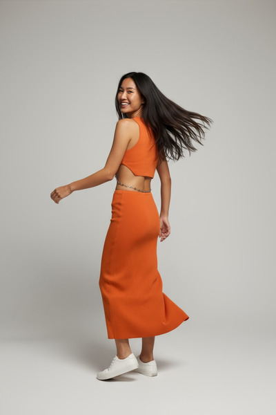 NEWCO Chain Detail High Waist Skirt and Sleeveless Crop Top Two-Piece Set - Stylish and Modern Design