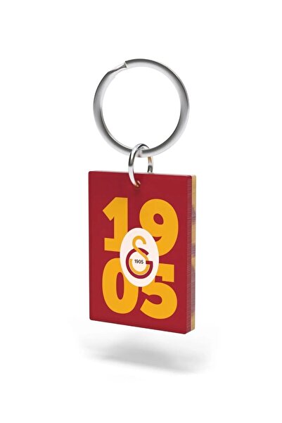 Galatasaray Licensed Yellow-Red Logo Double-Sided Keychain with Lion Wooden Box