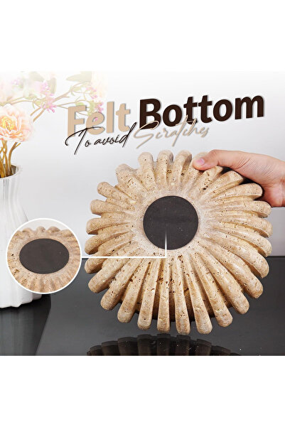 Radicaln Marble Decorative Bowl 10" | Handmade Travertine Fruit Bowl | Ruffle Scalloped Home & Table Decor