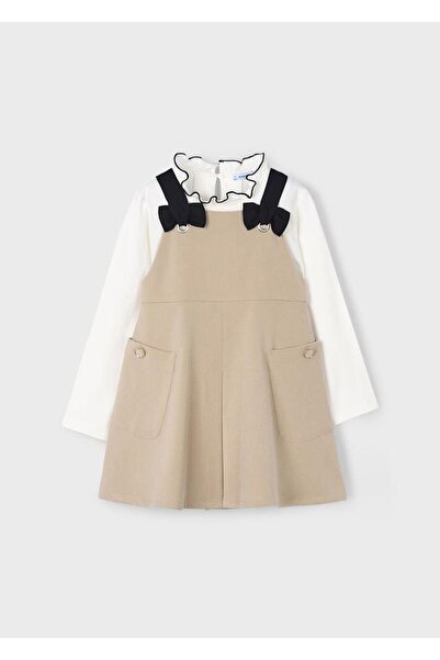 MAYORAL Σετ φόρεμα με λεπτομέρεια στο λαιμό και λουράκια - Καφέ