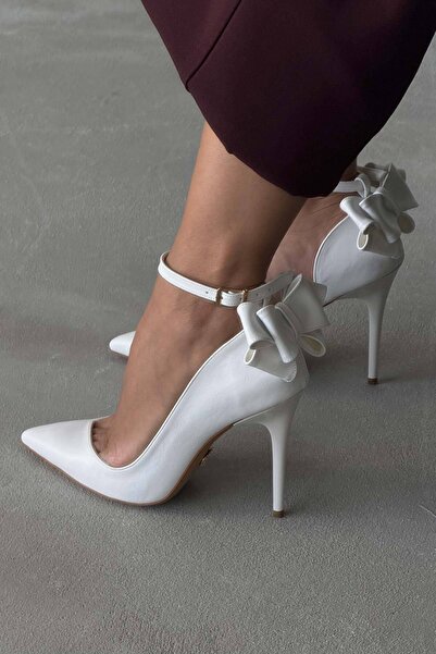 AYAKKABI PRENSİ Damia Ankle Strap Bow Tie Detail White Matte