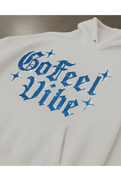 Gofeel Hanorac unisex oversize cu imprimeu cu pietre strălucitoare