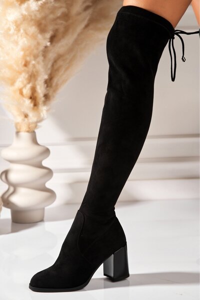 Joana Evelena Black Faux Suede Winter Boots, 8CM Heel