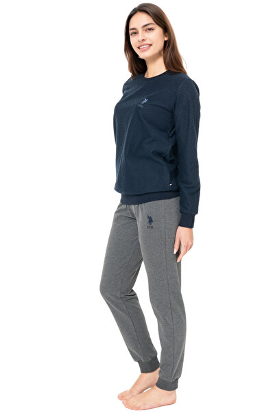 U.S. Polo Assn. Women's Navy Blue Top Gray Bottom Pajama Set – Long Sleeve Cotton Comfortable Home & Sleep Set