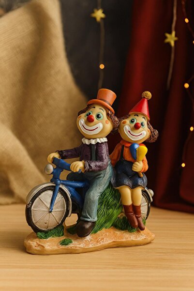 e-life shop Lüks İşlemeli Polyester Bisiklet Üzerinde Palyaço Çift Biblo Deko...