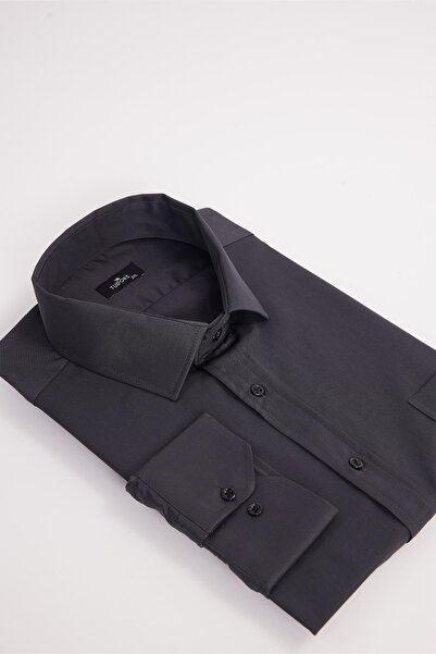 Tudors Чоловіча сорочка великого розміру з довгими рукавами, з бавовни, з однією кишенею, атласна, антрацитова