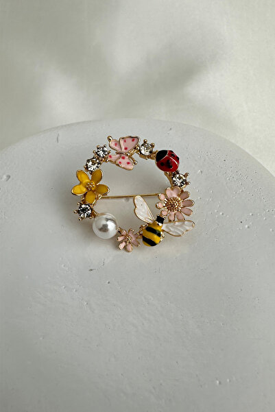 Modex Altın Rengi U.Böceği Kelebek Arı Detay Çelenk Broş (3cm)