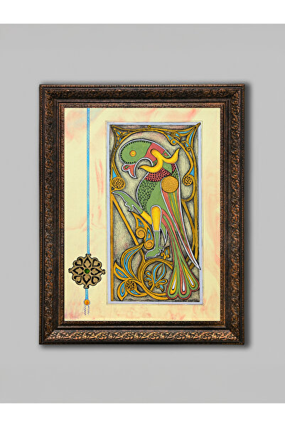 WoodyArts Mengücek Şahini Painting – Bronze Antique Frame